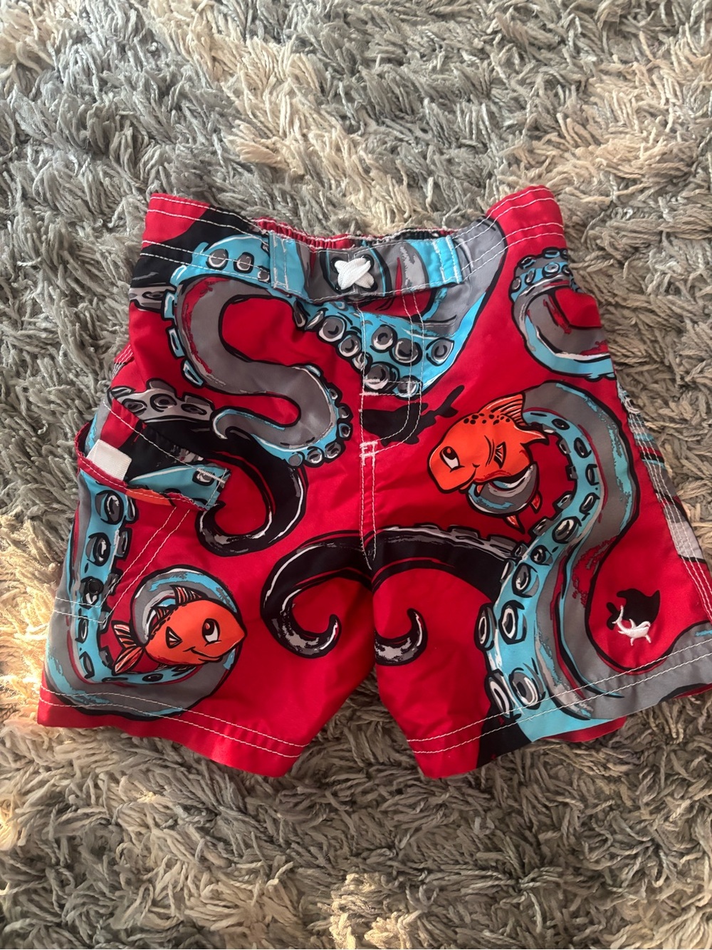 Joe Boxer Red Swim Trunks with Teal & Orange Octopus Print